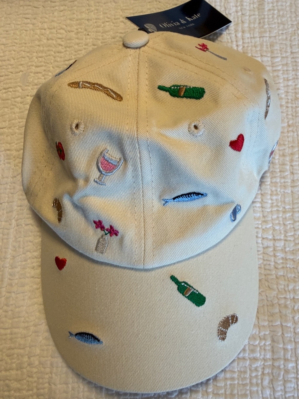 Olivia & Kate Cream Embroidered Icon Baseball Cap